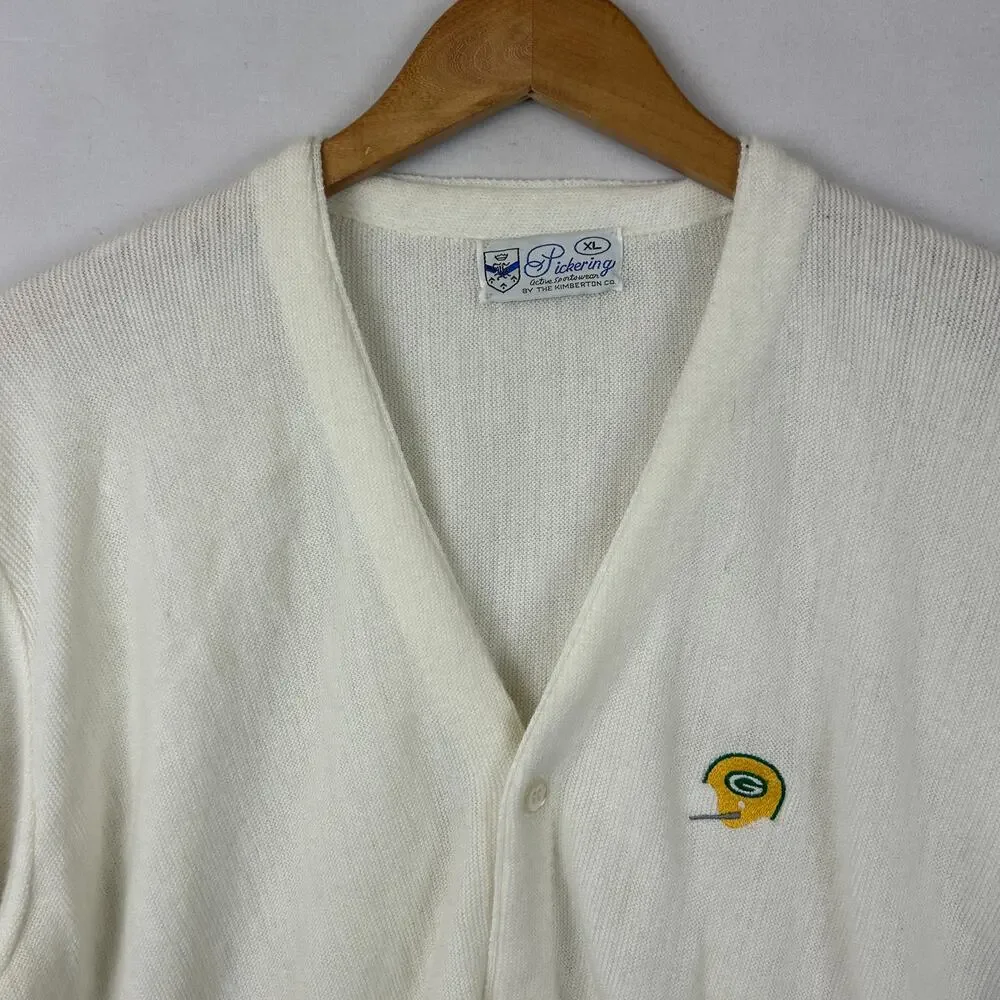 Pickering Green Bay Packers Cardigan Sweater Orlon 70s Vintage Men's Size XL